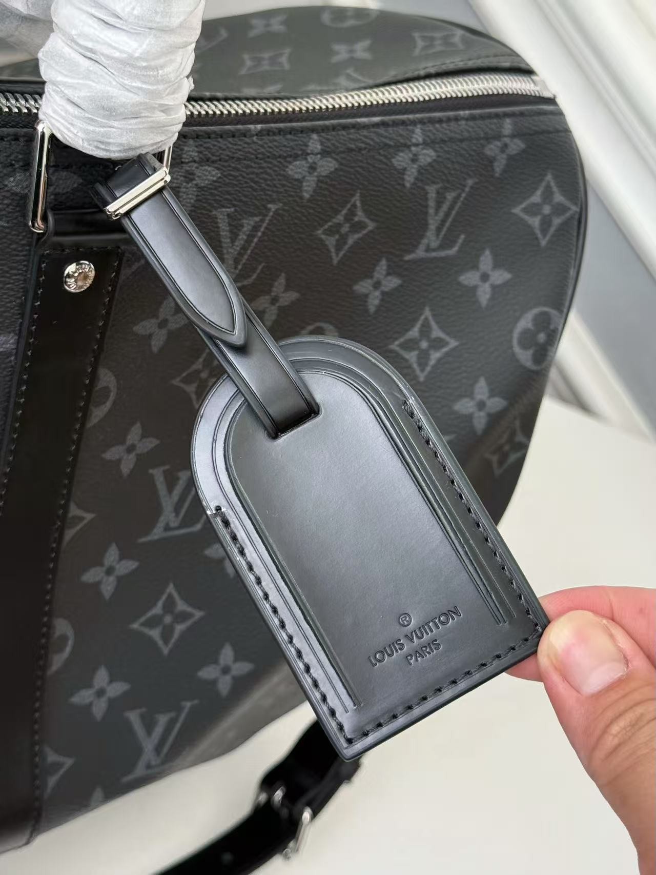 「#3586」New KEEPALL BANDOULIÈRE 50 black check travel bag N14202 - Image 7