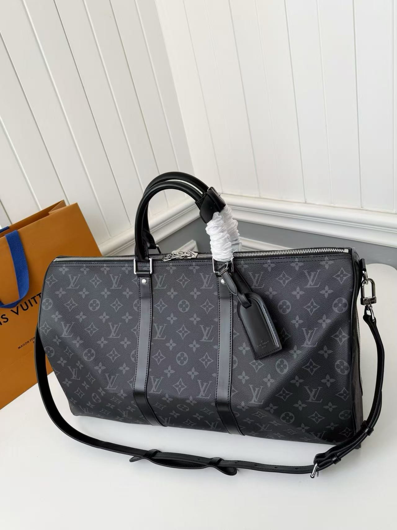 「#3586」New KEEPALL BANDOULIÈRE 50 black check travel bag N14202 - Image 2