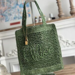 「#3654」chloe spring and summer new style SUMMER BANANA dopamine color green pure handmade straw woven bag S