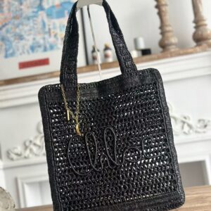 「#3658」chloe spring and summer new SUMMER BANANA dopamine color black pure handmade straw woven bag Size: 3