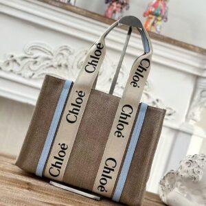 「#3669」Chloe Woody linen pure cotton canvas and glossy small dough, blue casual bag Medium size: 37*26*12cm