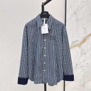 「#3868」Loewe spring and summer new logo embroidery striped shirtLoewe spring and summer new logo embroidery