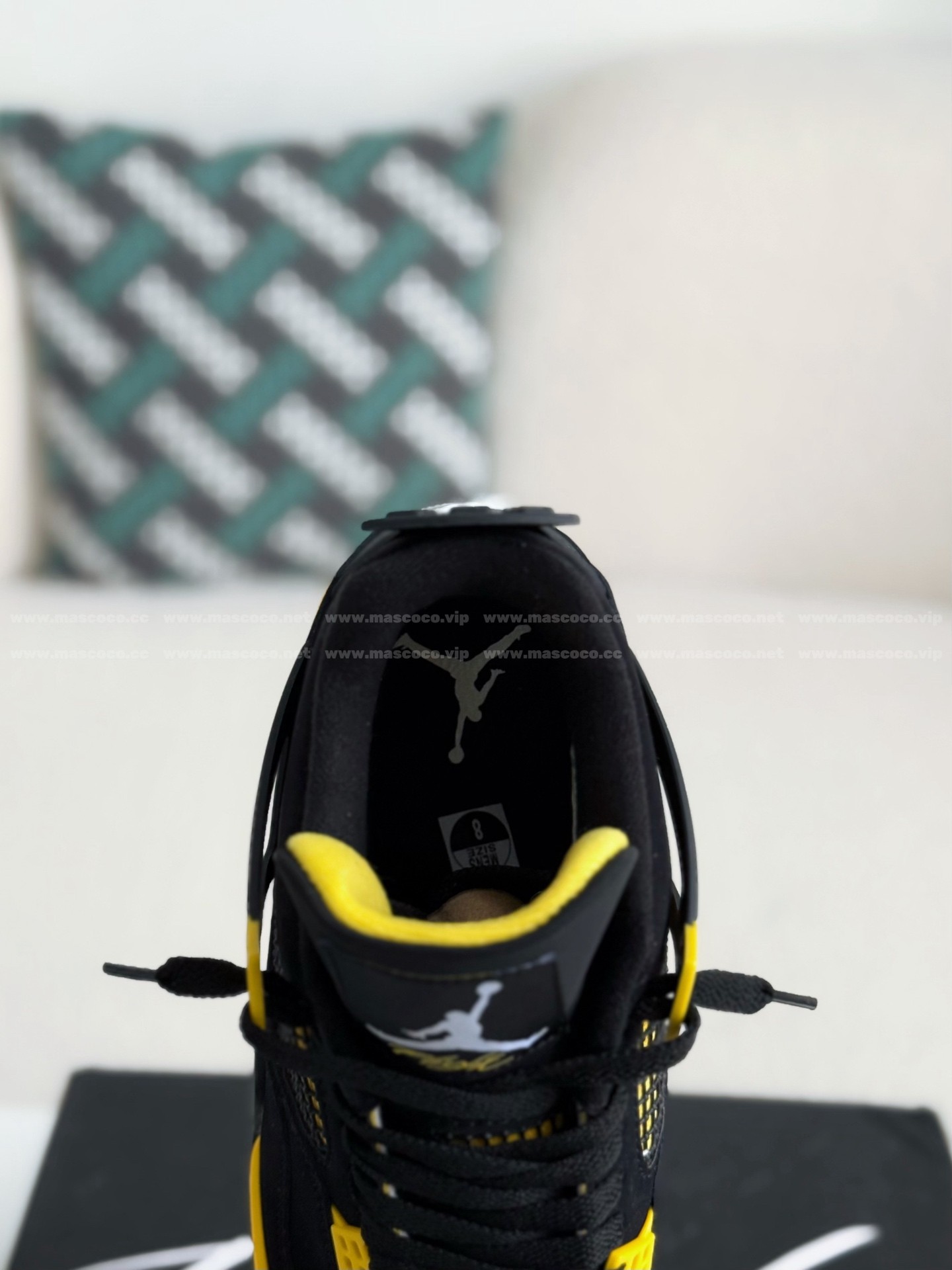 「#4327」Jordan Air Jordan 4 "Thunder" Leather Basketball Shoes Black Yellow - Image 8