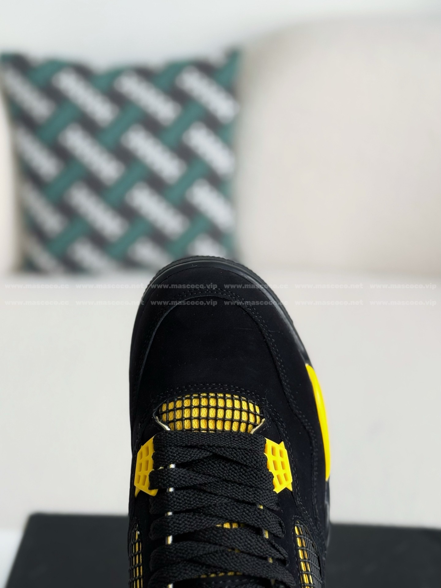 「#4327」Jordan Air Jordan 4 "Thunder" Leather Basketball Shoes Black Yellow - Image 9