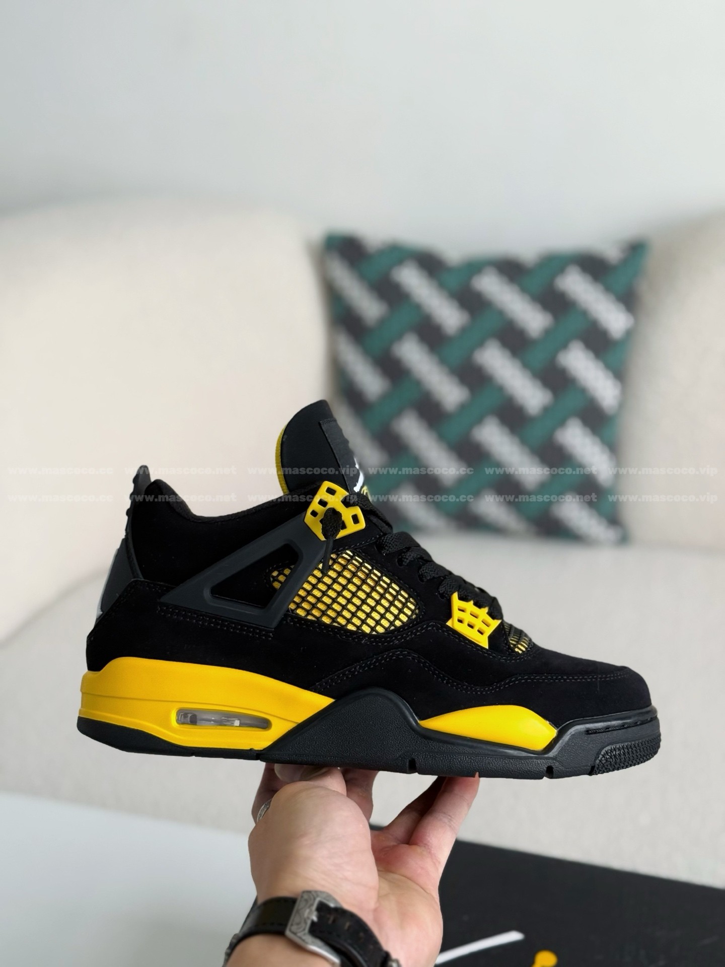 「#4327」Jordan Air Jordan 4 "Thunder" Leather Basketball Shoes Black Yellow - Image 6