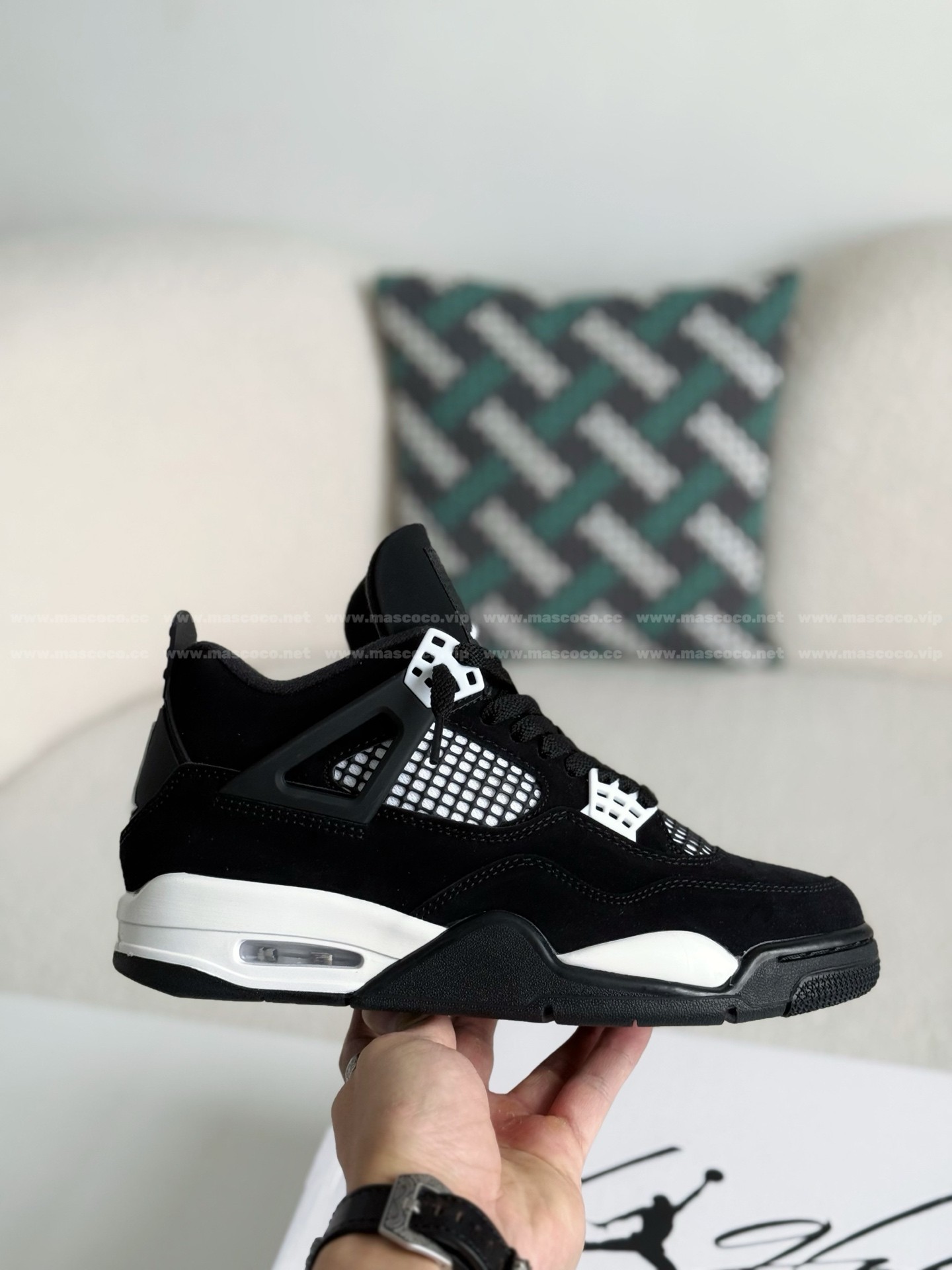 「#4328」Jordan Air Jordan 4 Retro "White Thunder" Leather Retro Basketball Shoes Black and White - Image 6