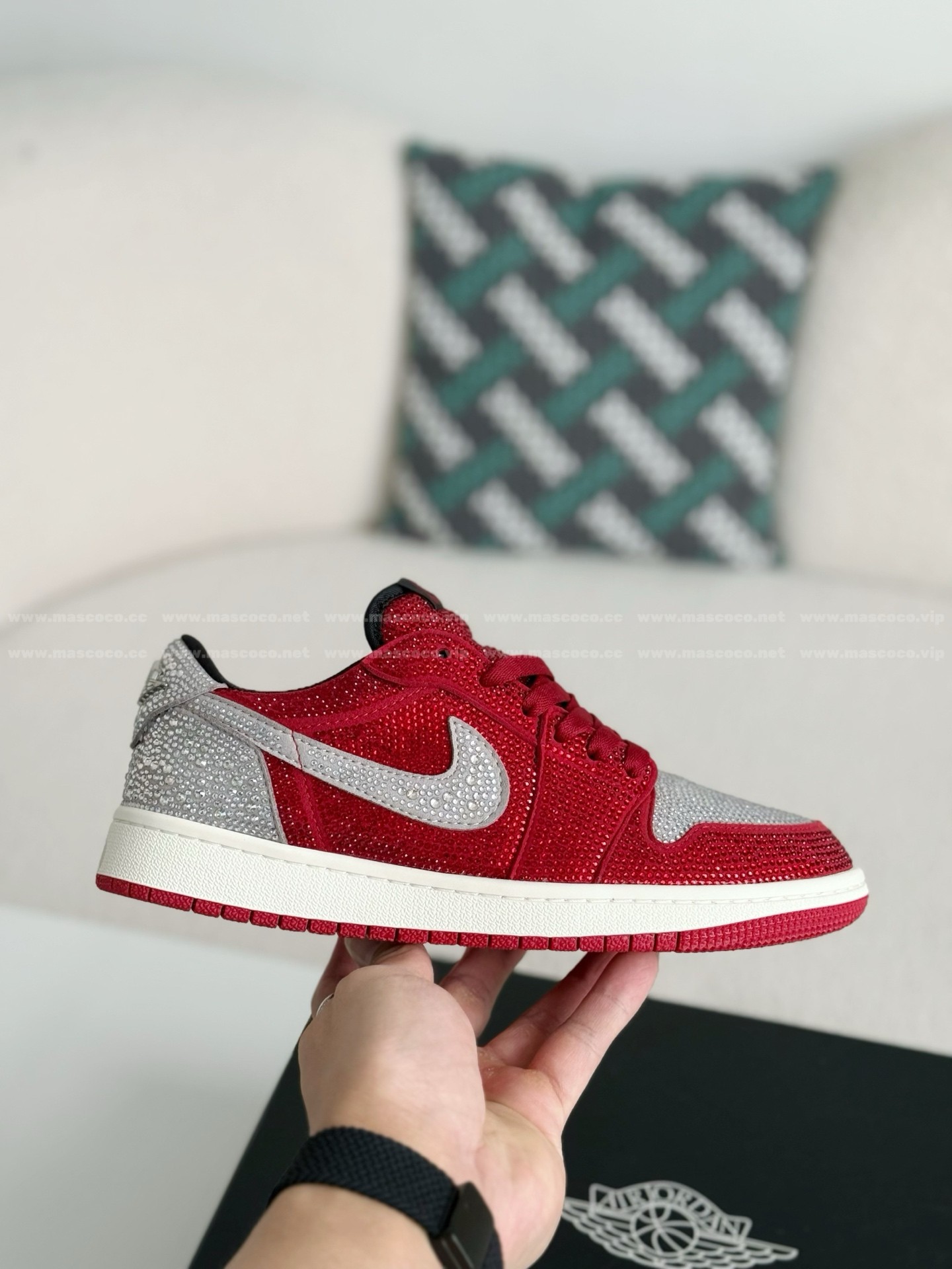 「#4756」Jordan 1 Hand-Set Rhinestones Low Sneakers - Image 6