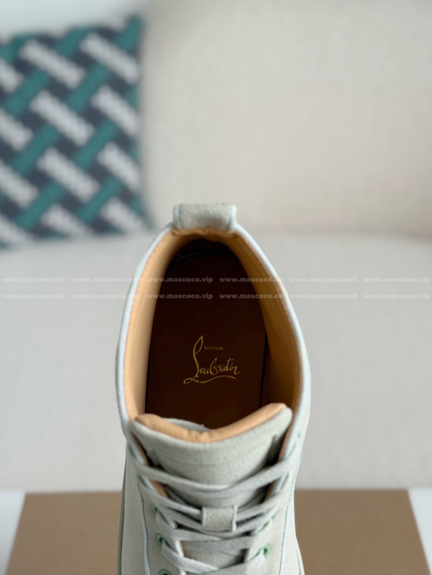 「#4780」Christian Louboutin Faux Suede Sneakers High - Image 8
