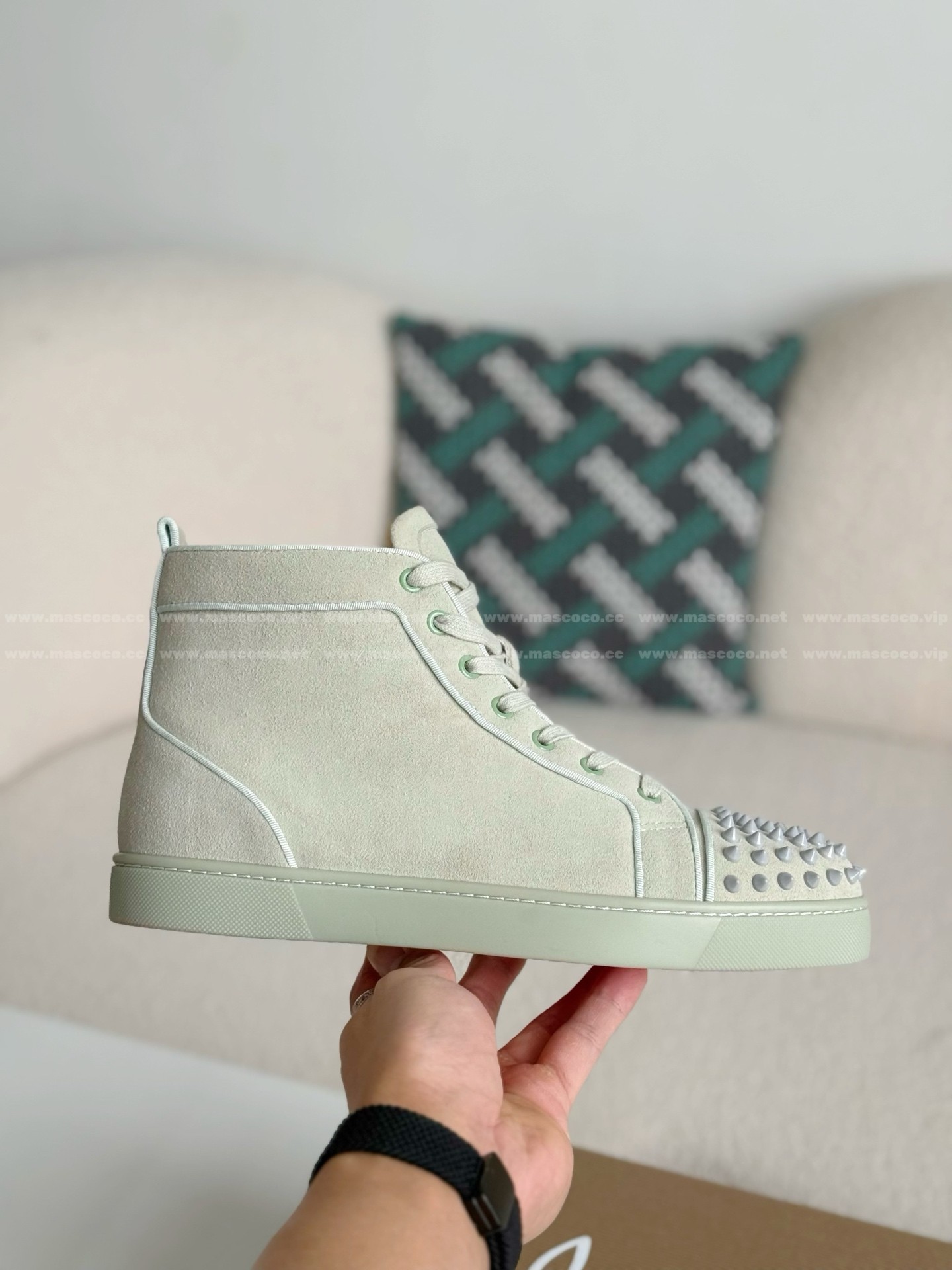 「#4780」Christian Louboutin Faux Suede Sneakers High - Image 6