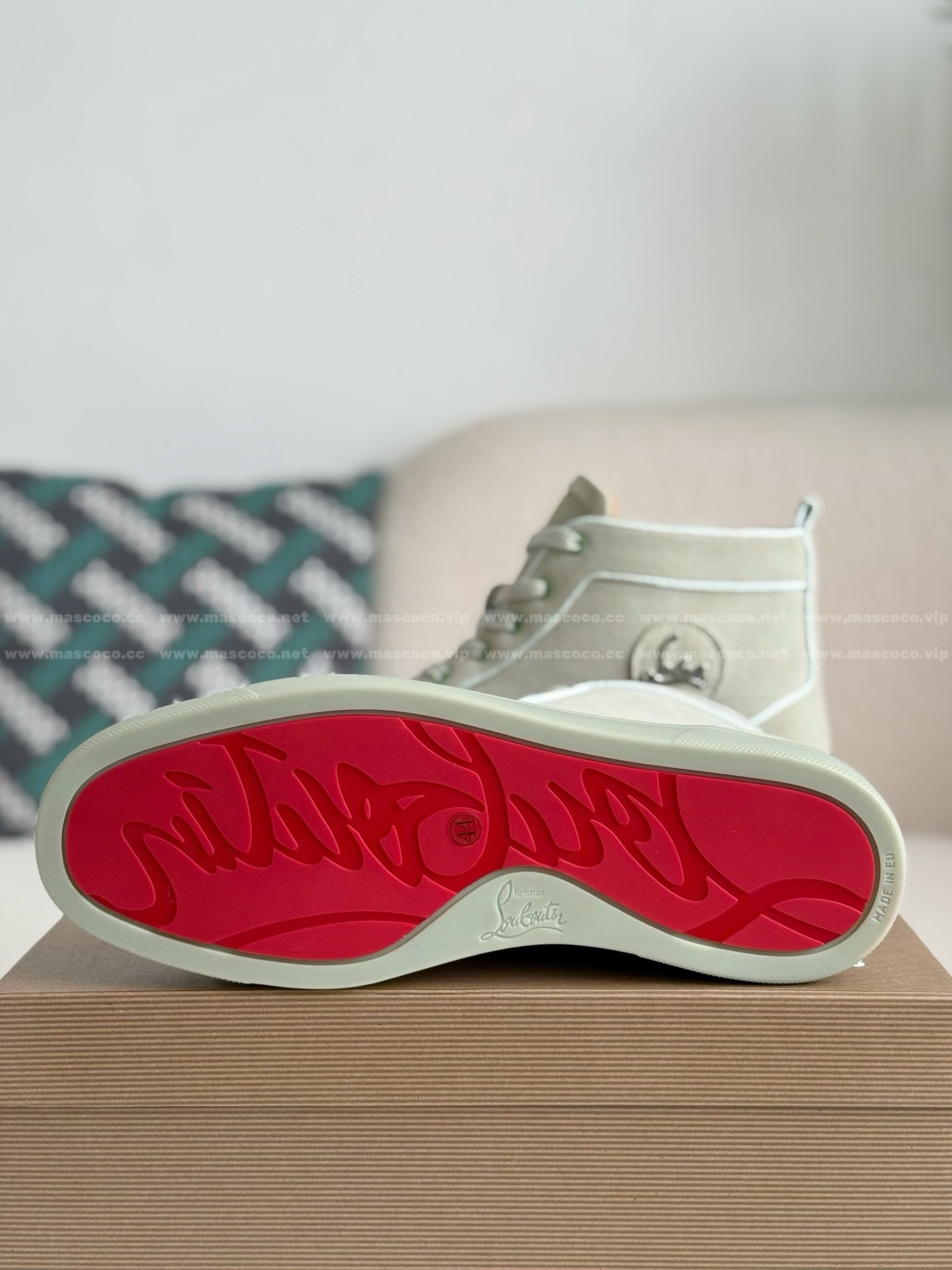 「#4780」Christian Louboutin Faux Suede Sneakers High - Image 5