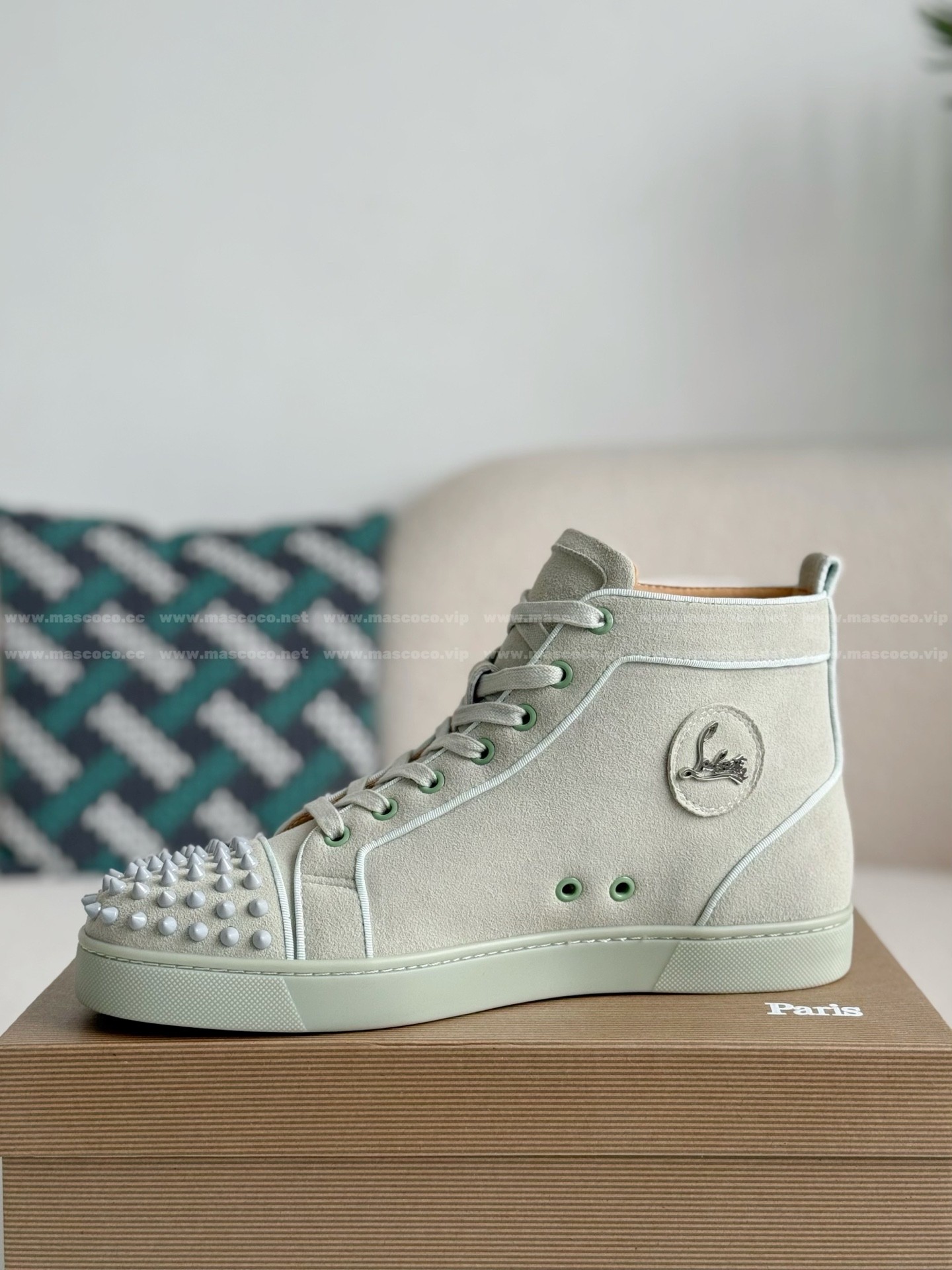 「#4780」Christian Louboutin Faux Suede Sneakers High - Image 4