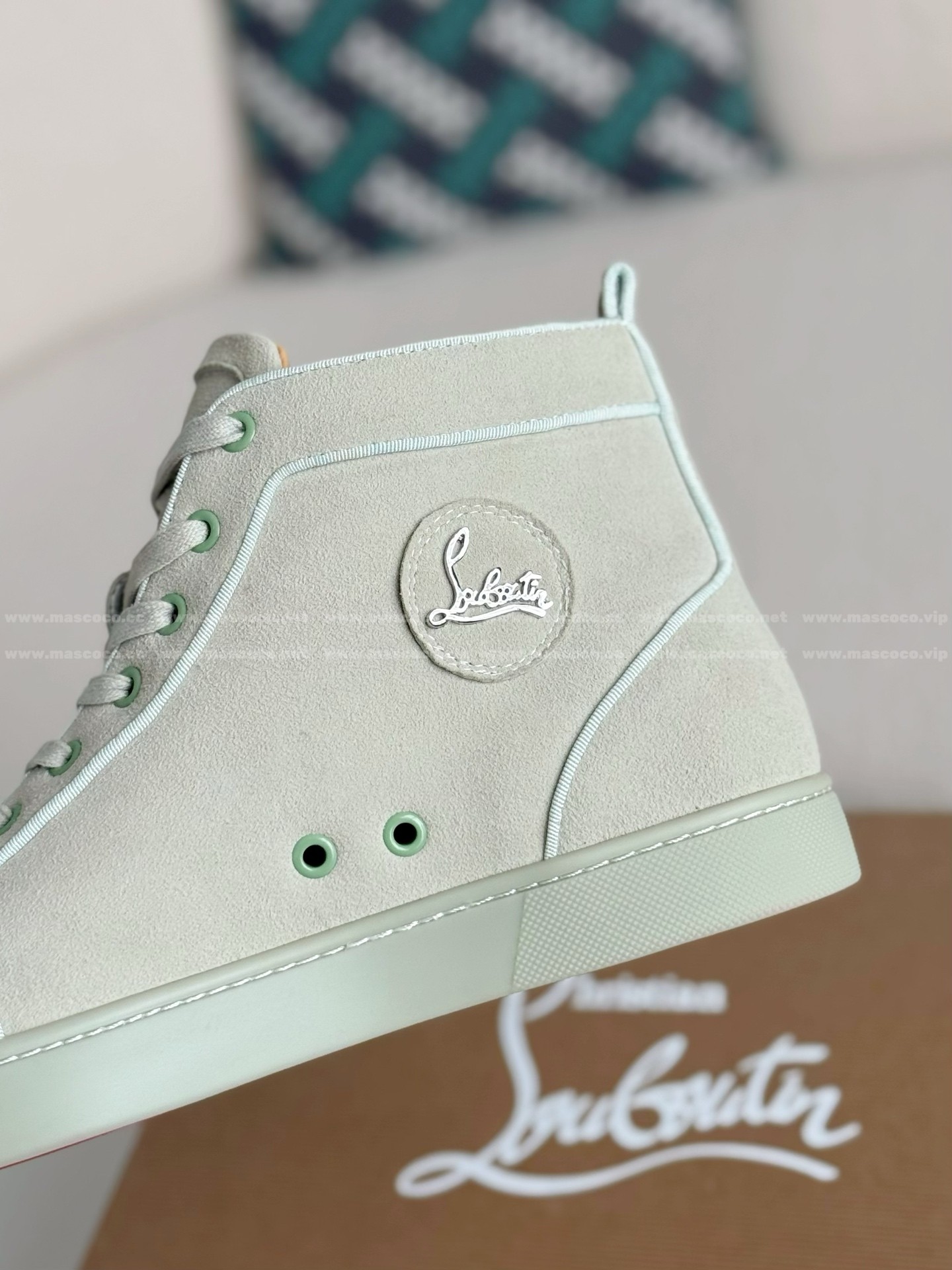 「#4780」Christian Louboutin Faux Suede Sneakers High - Image 7