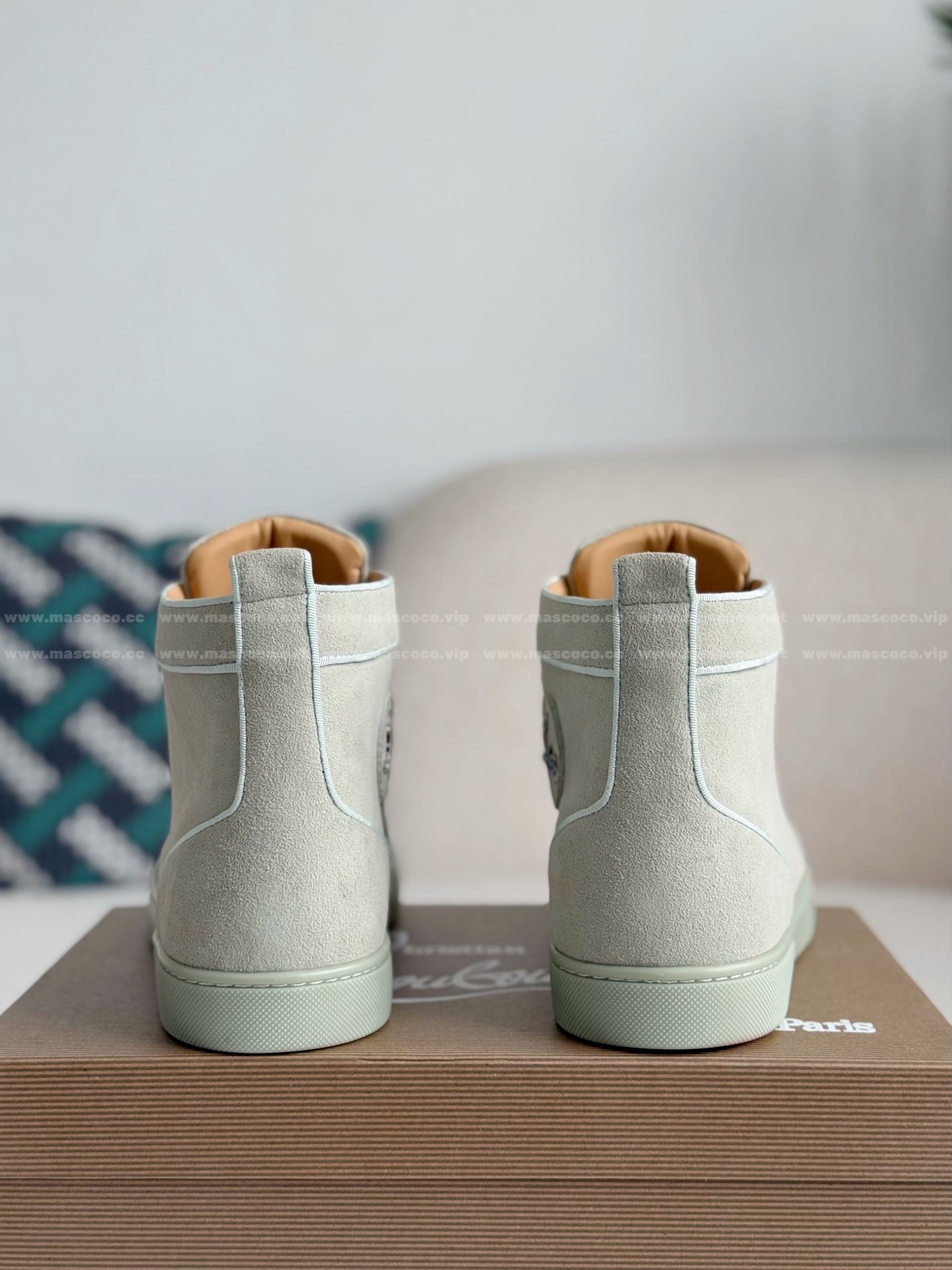 「#4780」Christian Louboutin Faux Suede Sneakers High - Image 3
