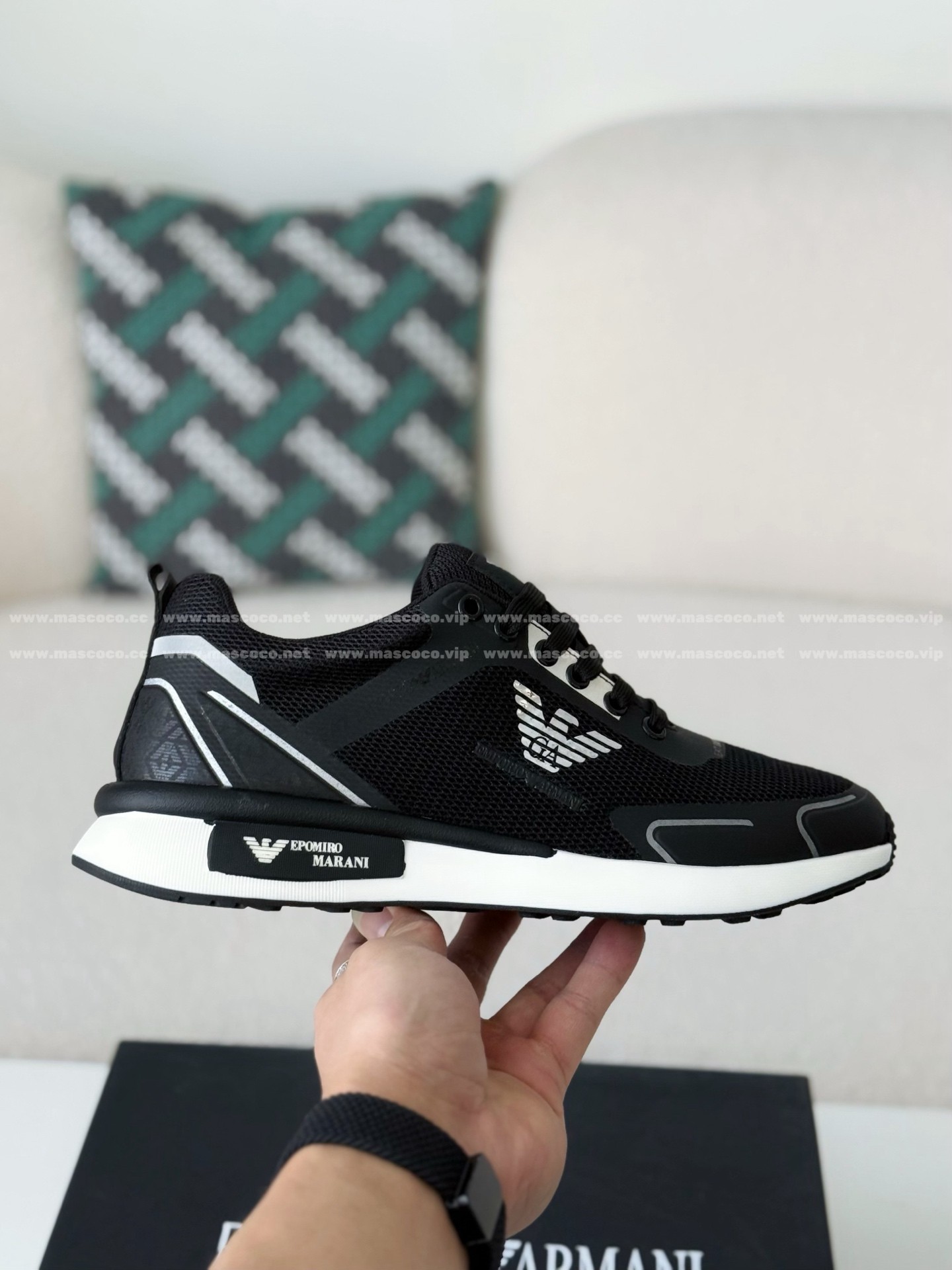 「#4910」EMPORIO ARMANI EAGLE MARK LOGO ATHLETIC SHOES - Image 6