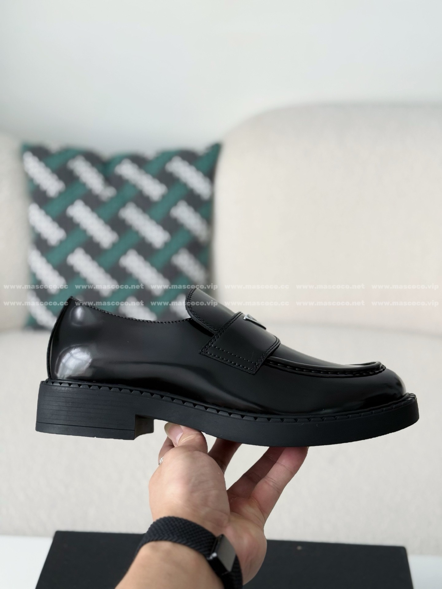 「#858」Prada Classic Leather Shoes Triangle Logo Loafers - Image 6