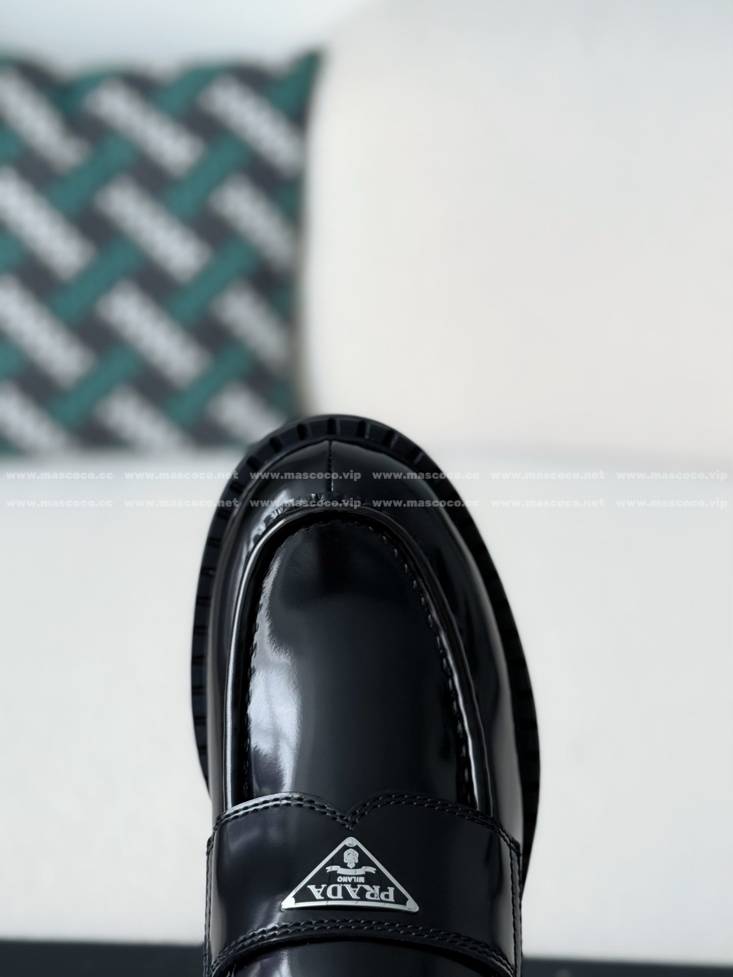 「#858」Prada Classic Leather Shoes Triangle Logo Loafers - Image 9