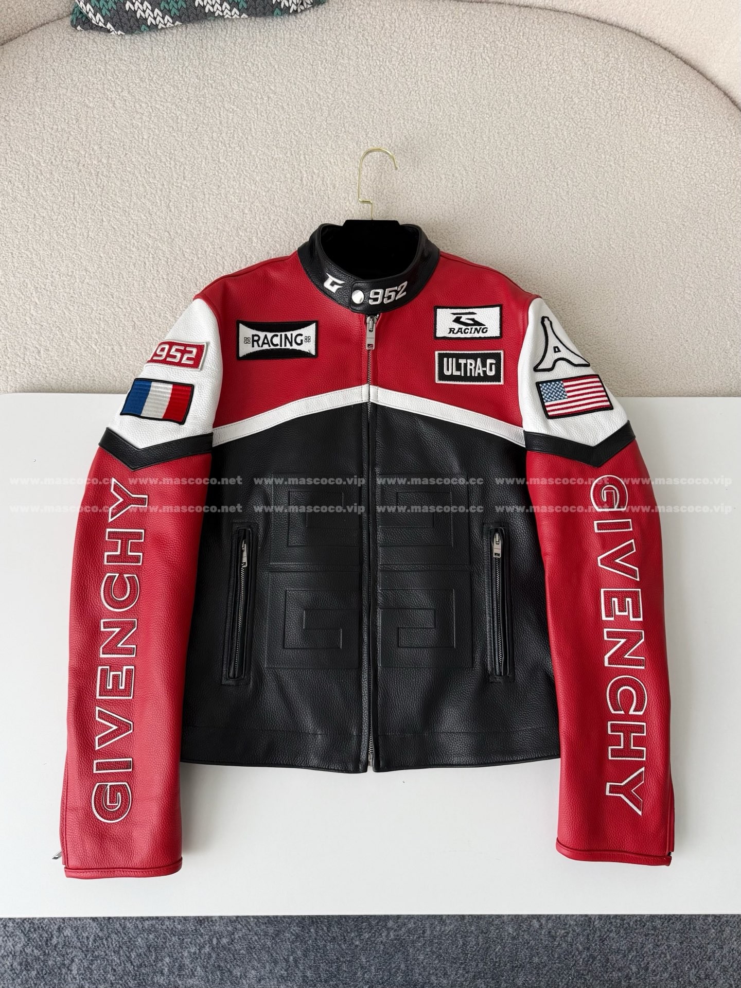 「#4981」Givenchy SS23 Contrast Color Zipper Stand Collar Leather Jacket