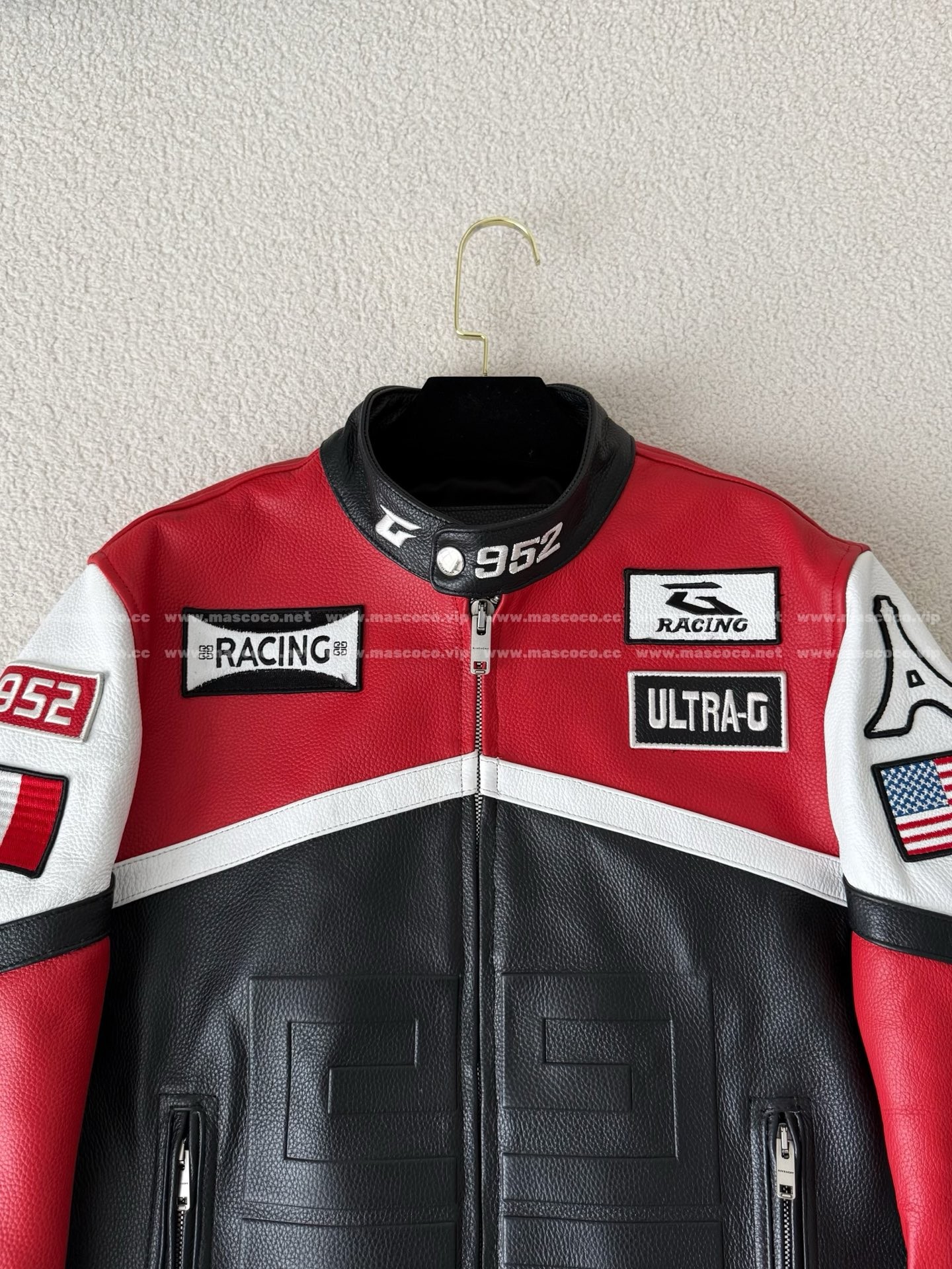 「#4981」Givenchy SS23 Contrast Color Zipper Stand Collar Leather Jacket - Image 3
