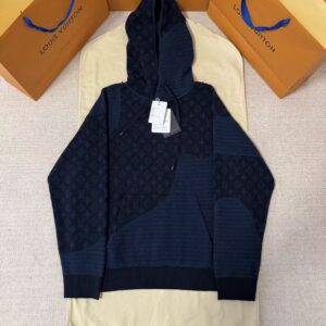 「#5251」LOUIS VUITTON Velvet Patchwork Jacquard Knit Hoodie