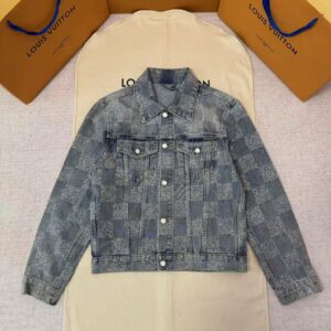 「#5275」LOUIS VUITTON rhinestone jacquard checkered denim jacket