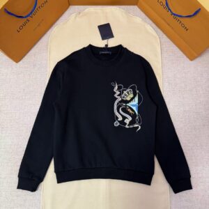 「#5424」LOUIS VUITTON Crown Embroidered Crew Neck Sweatshirt