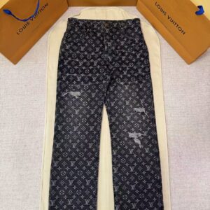 「#5427」LOUIS VUITTON Letter Jacquard Little Red Man Embroidered Washed Denim Pants