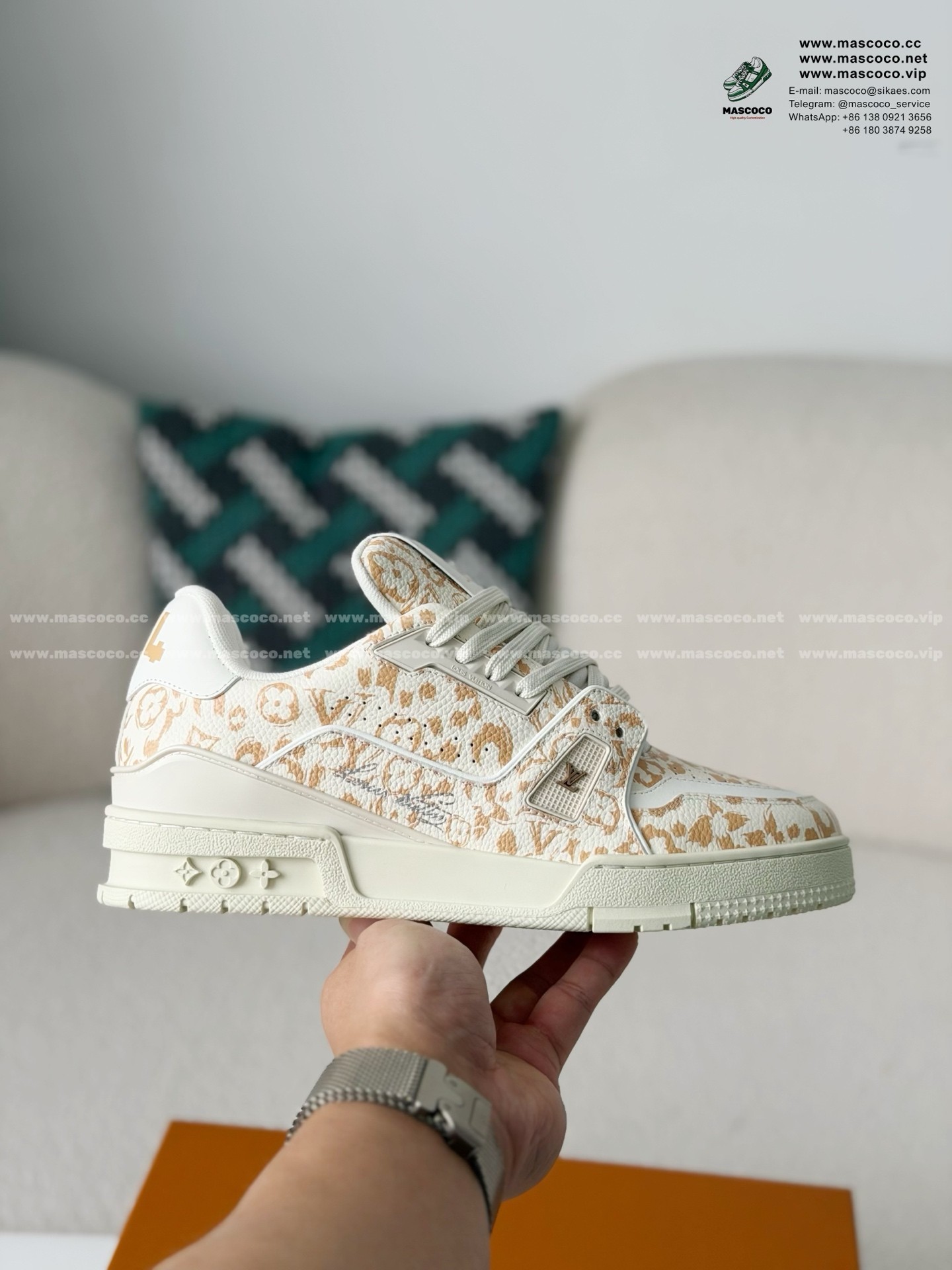 「#6331」LOUIS VUITTON TRAINER GRAINED LEATHER SNEAKERS - Image 6