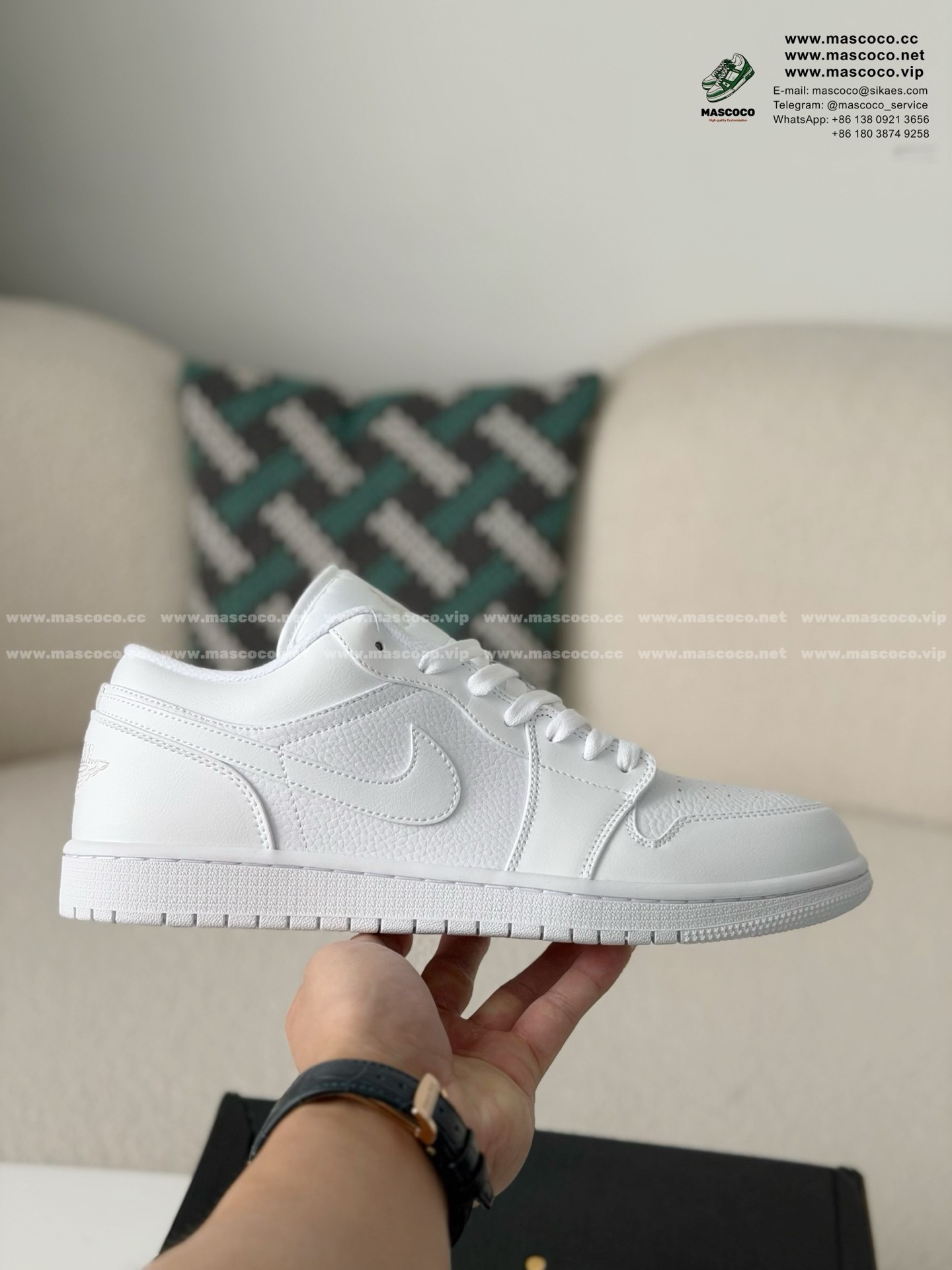 「#6461」Jordan Air Jordan 1 Low Pure White Sneaker - Image 6
