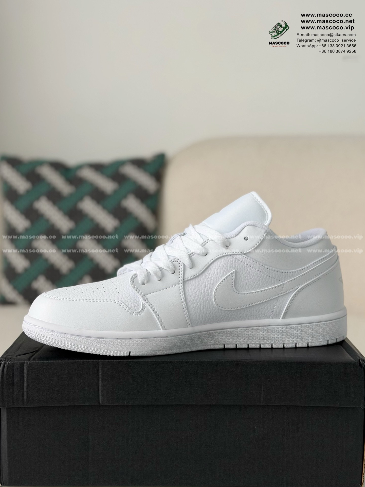 「#6461」Jordan Air Jordan 1 Low Pure White Sneaker - Image 4