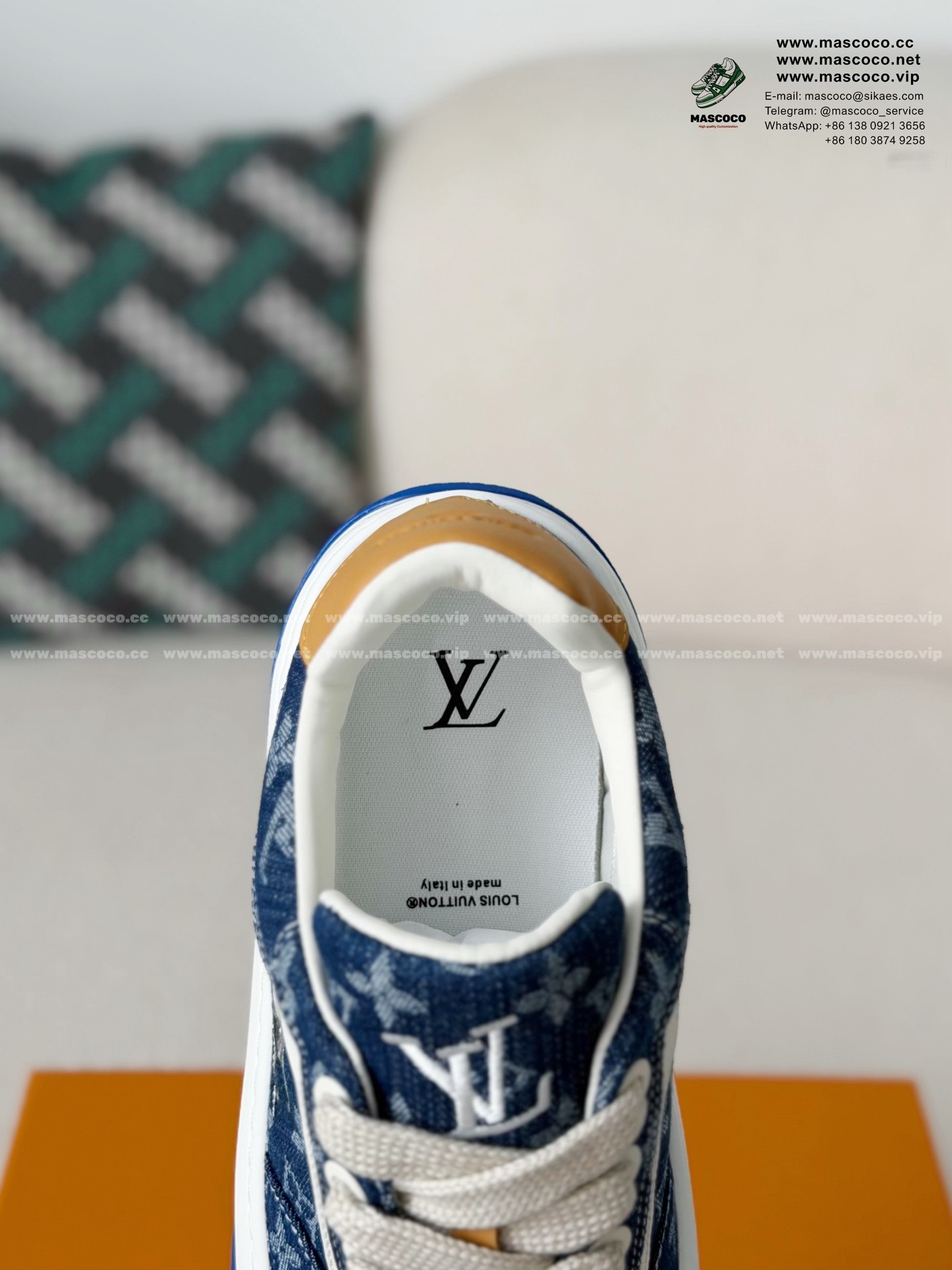 「#6640」LOUIS VUITTON TILTED CANVAS LEATHER BOARD SHOES - Image 10
