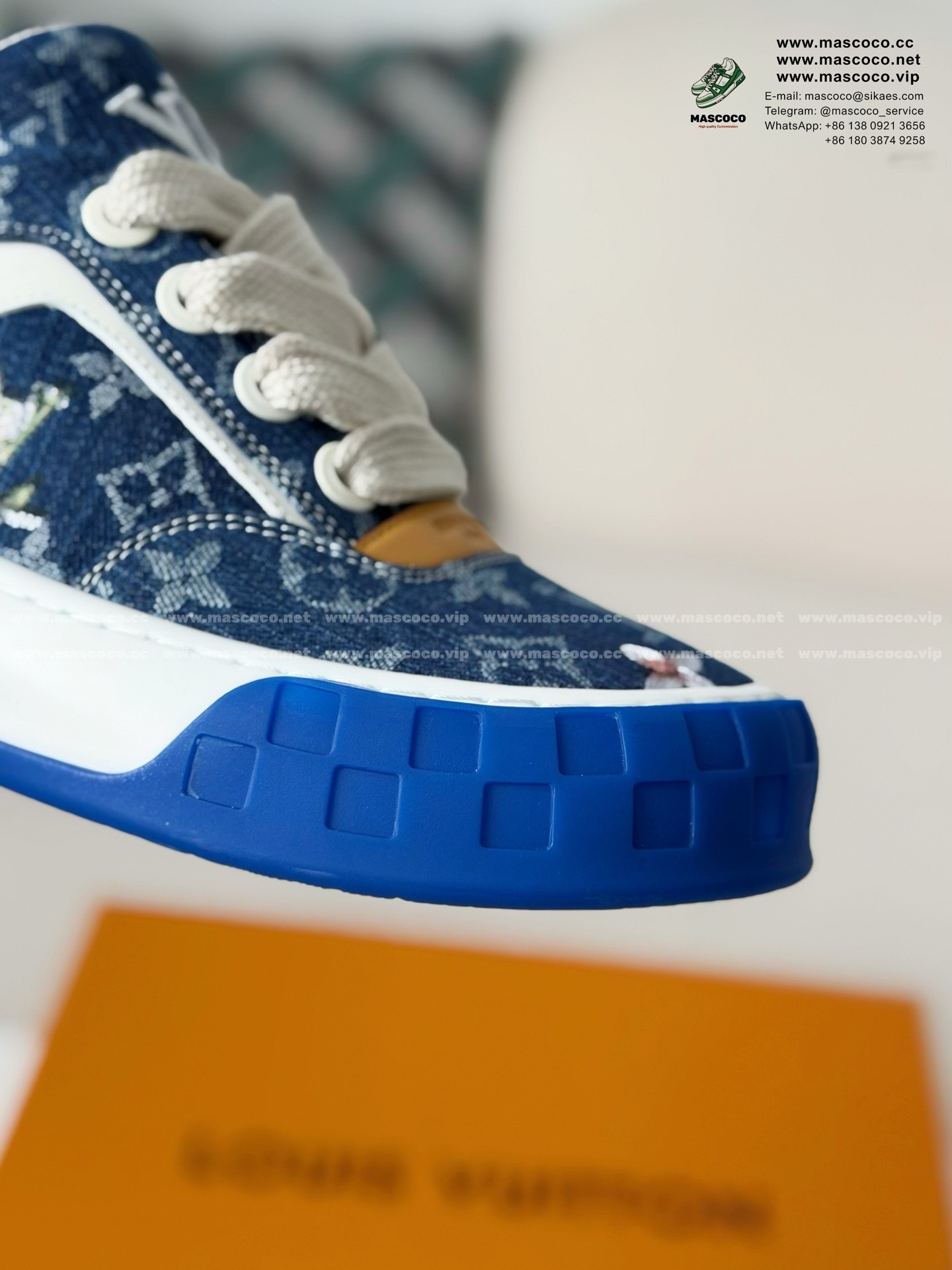 「#6640」LOUIS VUITTON TILTED CANVAS LEATHER BOARD SHOES - Image 8