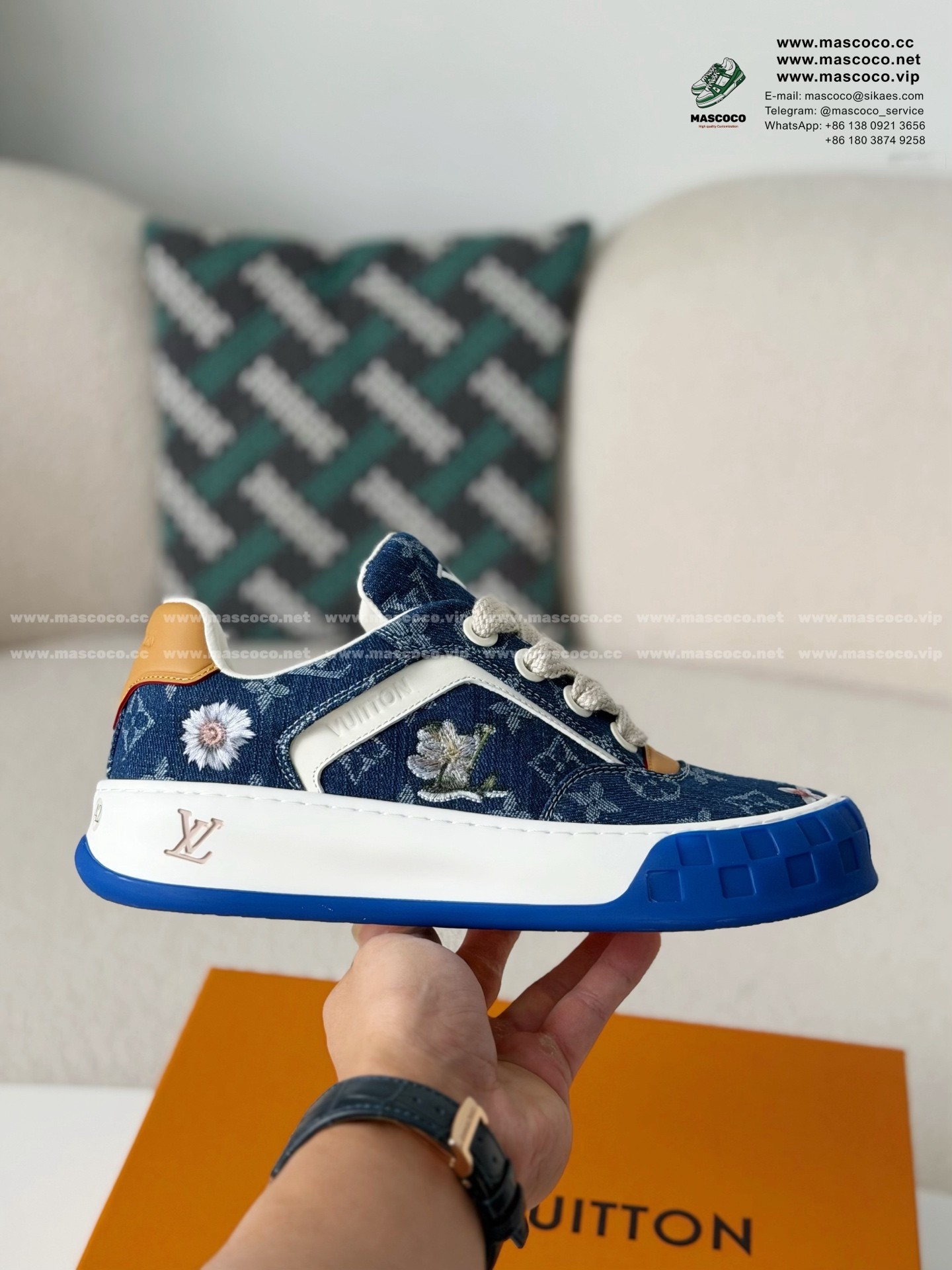「#6640」LOUIS VUITTON TILTED CANVAS LEATHER BOARD SHOES - Image 6