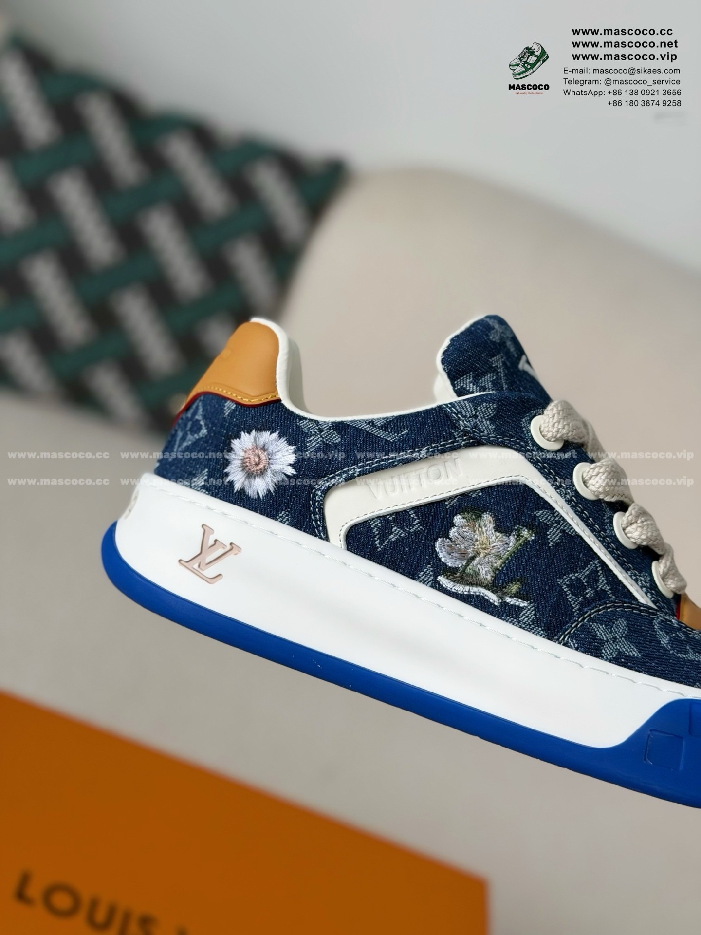 「#6640」LOUIS VUITTON TILTED CANVAS LEATHER BOARD SHOES - Image 7