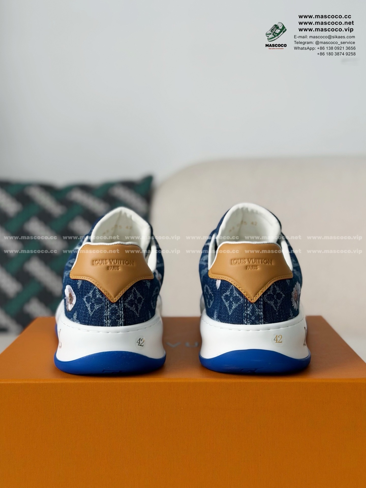 「#6640」LOUIS VUITTON TILTED CANVAS LEATHER BOARD SHOES - Image 3