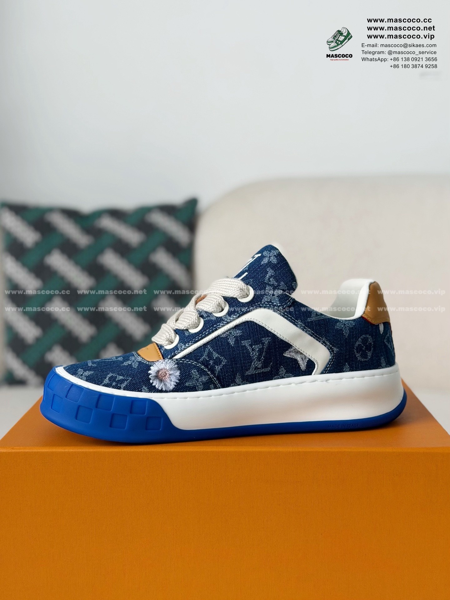 「#6640」LOUIS VUITTON TILTED CANVAS LEATHER BOARD SHOES - Image 4
