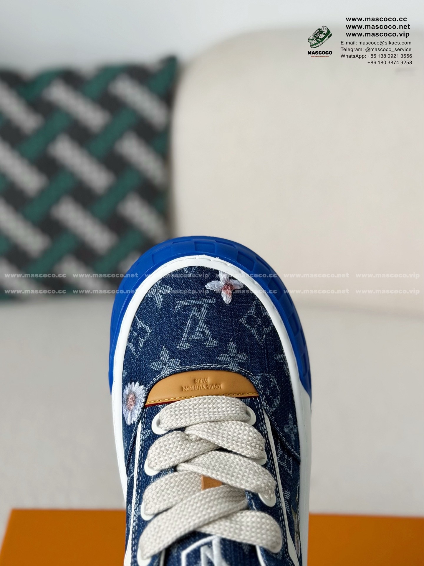 「#6640」LOUIS VUITTON TILTED CANVAS LEATHER BOARD SHOES - Image 9
