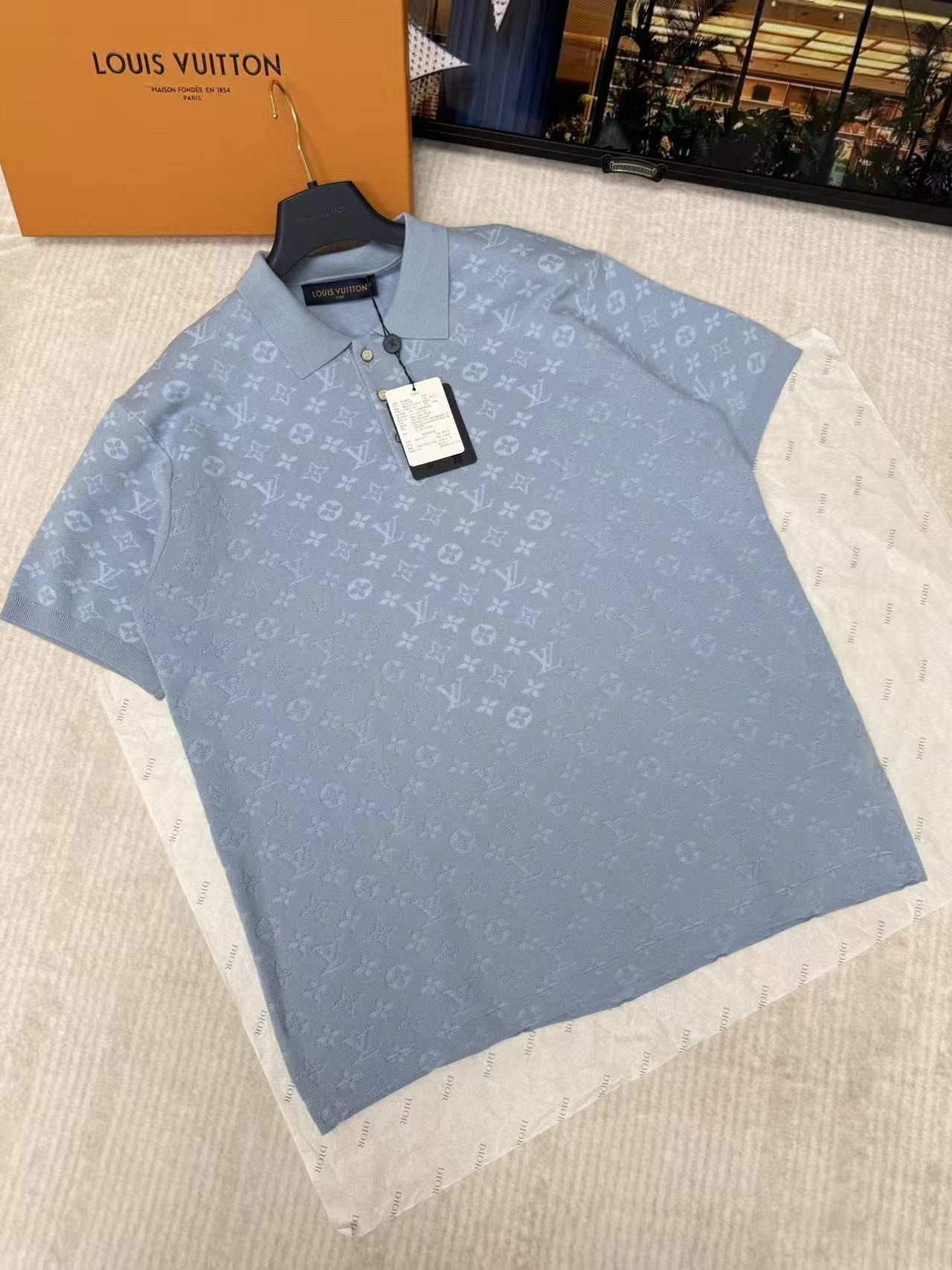 「#6705」Louis Vuitton monogram all-over jacquard knit polo shirt - Image 3
