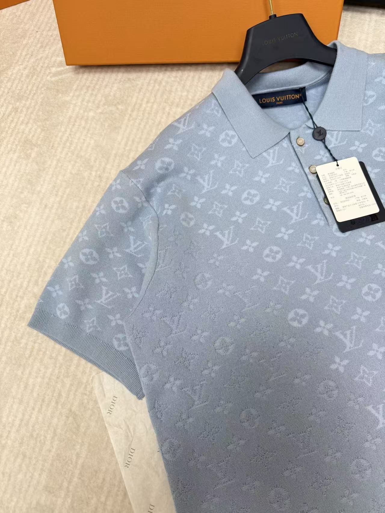 「#6705」Louis Vuitton monogram all-over jacquard knit polo shirt - Image 5
