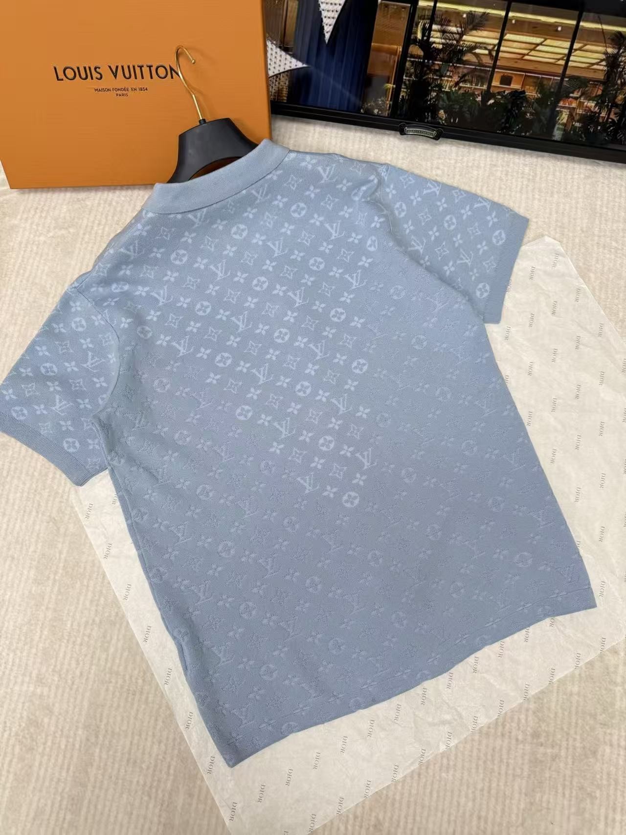 「#6705」Louis Vuitton monogram all-over jacquard knit polo shirt - Image 4