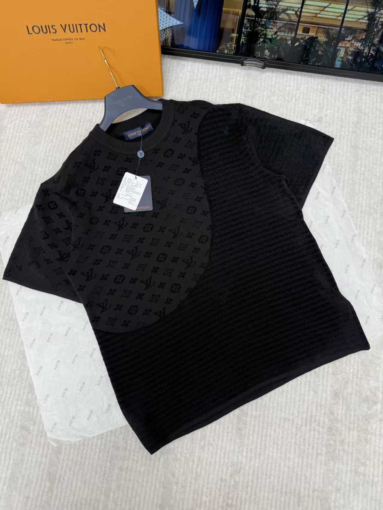 「#6706」LOUIS VUITTON Letter Jacquard Striped Knit Short Sleeve - Image 3