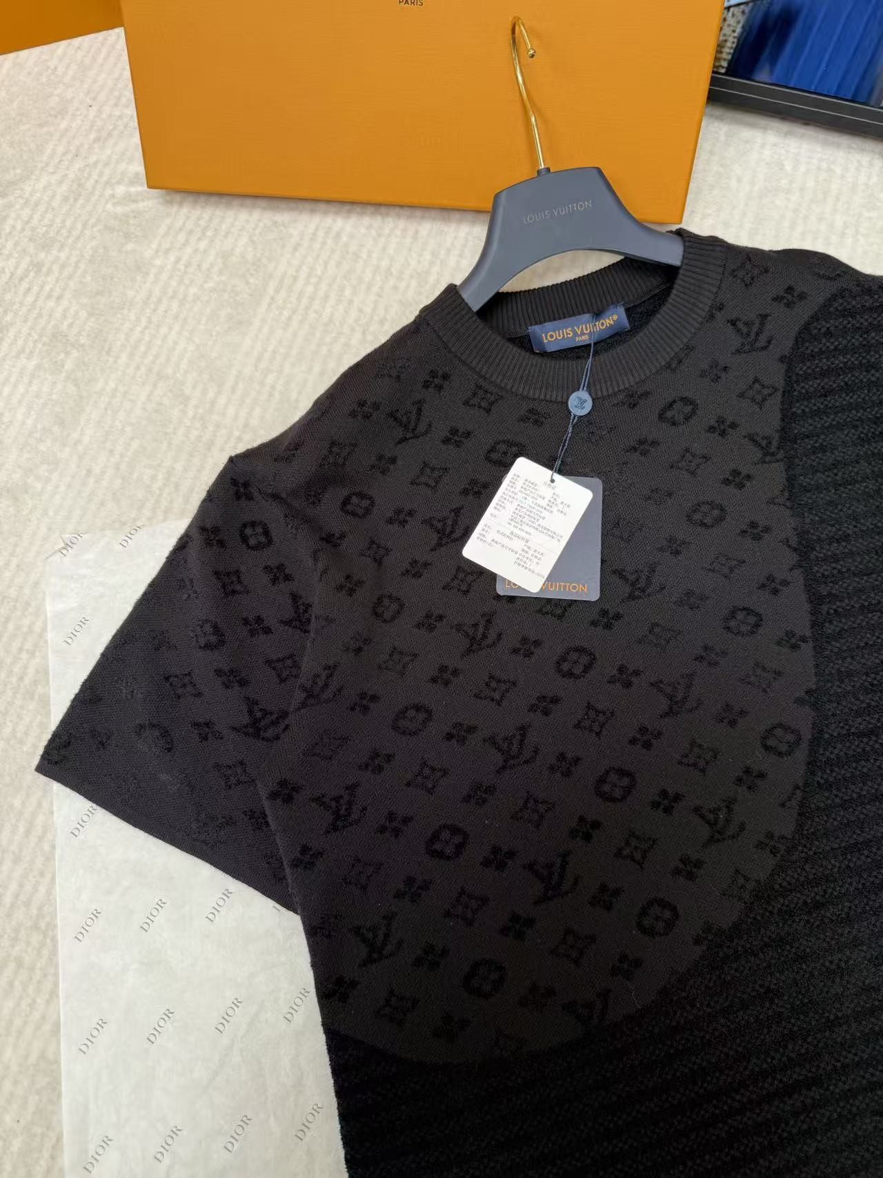 「#6706」LOUIS VUITTON Letter Jacquard Striped Knit Short Sleeve - Image 5