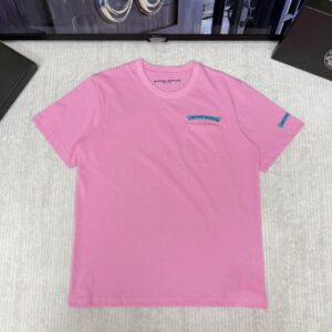 「#6771」Chrome Hearts Pink and Blue Color Block Scroll Print Short-Sleeve
