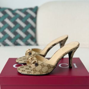 「#6857」Gucci Horsebit Canvas High-Heeled Sandals,8.5cm