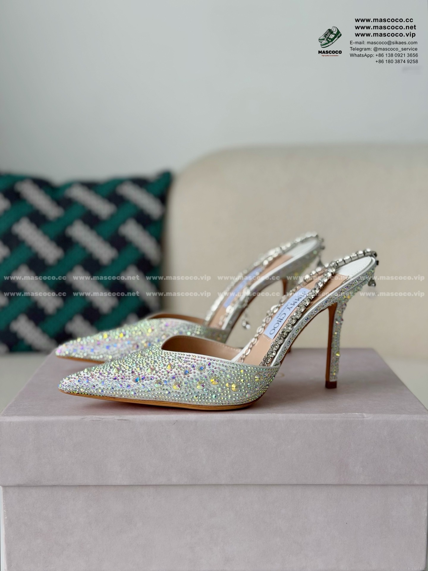 「#6865」Jimmy Choo/Saeda 100 Lady Crystal Chain Heels JC