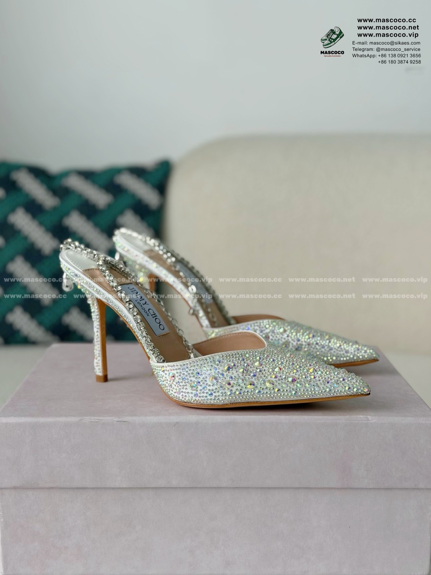 「#6865」Jimmy Choo/Saeda 100 Lady Crystal Chain Heels JC - Image 2