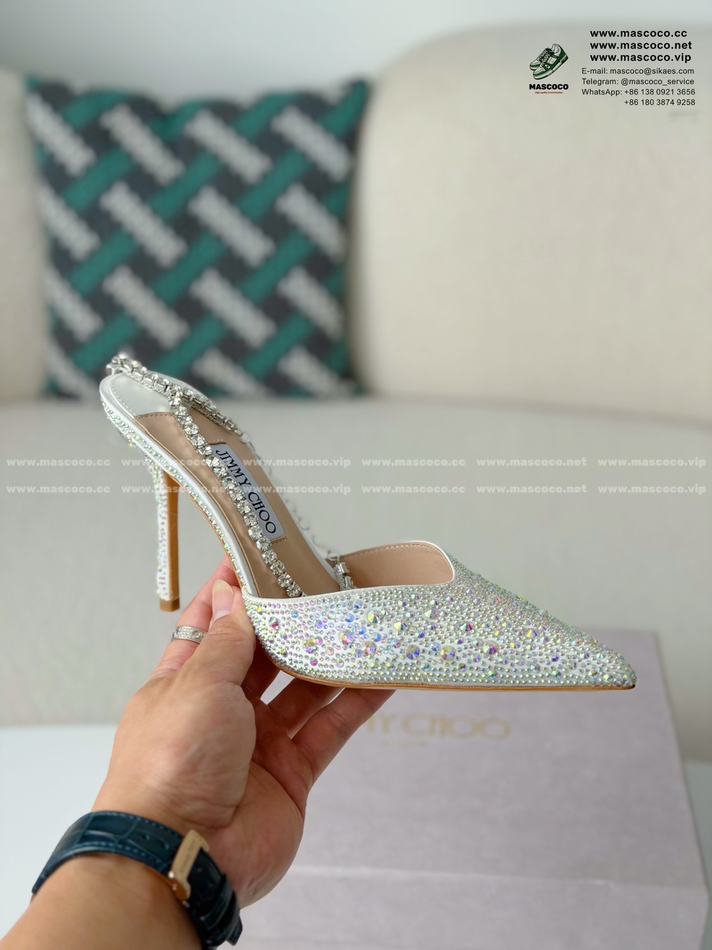 「#6865」Jimmy Choo/Saeda 100 Lady Crystal Chain Heels JC - Image 6