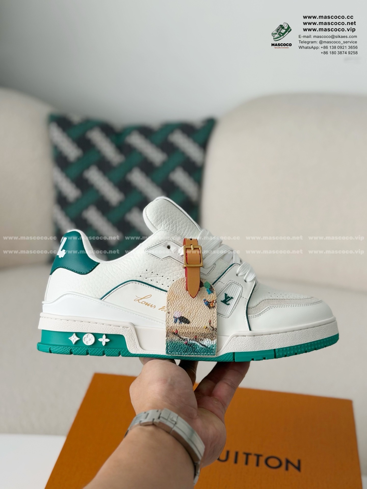 「#6973」LOUIS VUITTON TRAINER FULL-GRAIN LEATHER SNEAKERS - Image 6