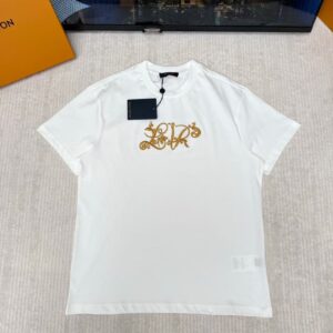 「#7185」LOUIS VUITTON gold embroidered crew neck short-sleeved shirt