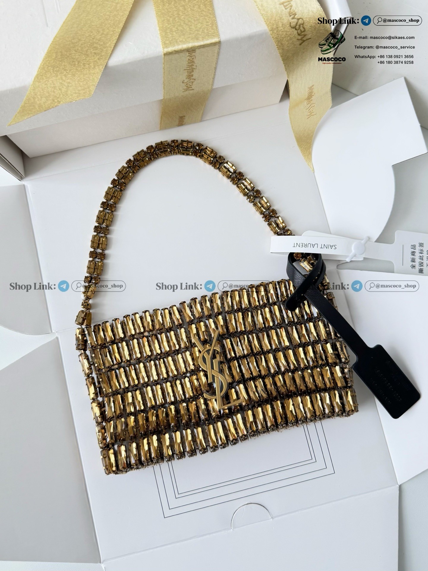 「#7369」YSL Evening Swarovski Crystal Rhinestone Handbag, with Solid Steel Hardware Size:18*7.5*2.5cm