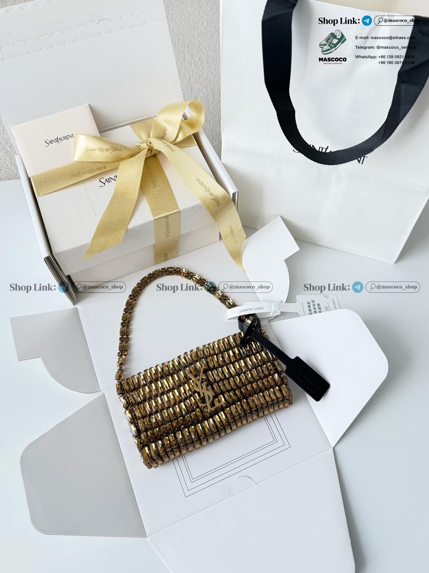 「#7369」YSL Evening Swarovski Crystal Rhinestone Handbag, with Solid Steel Hardware Size:18*7.5*2.5cm - Image 2